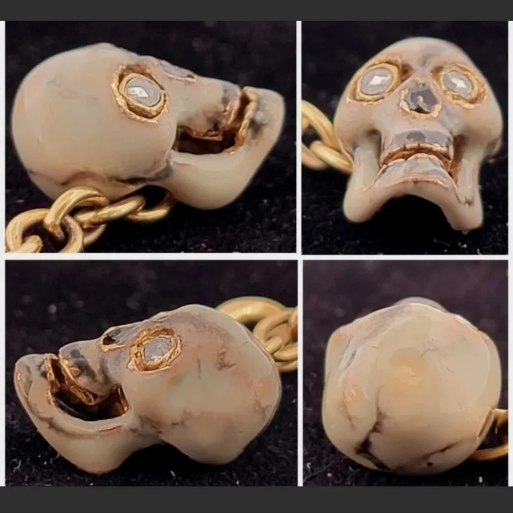 Antique Snake Skull Enamel Diamond Cuff Links 14K Yellow Gold-Estate Jewelry 10g
